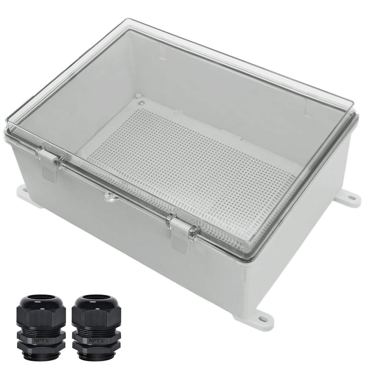 Zulkit Junction Box ABS Plastic Waterproof IP65 Electrical Boxes Hinged Shell Clear Cover Outdoor Universal Project Enclosure with Mounting Plate and Wall Brackets 15.4x11.4X 6.3inch (390x290x160 mm)