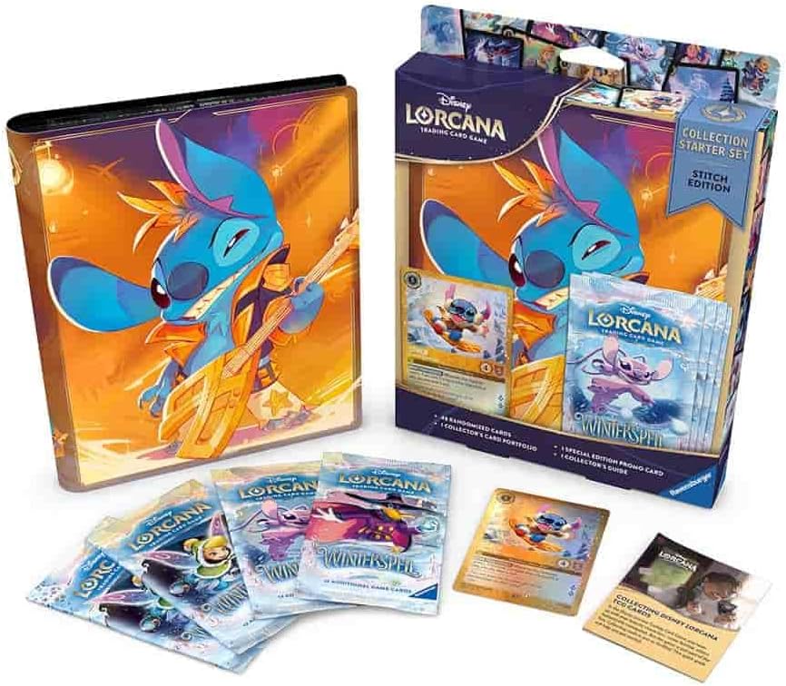 Ravensburger Disney Lorcana TCG: Collection Starter Set - Stitch Edition - Includes 4 Winterspell Booster Packs, Rock Star Card Portfolio and Glimmer Foil Promo - Collector’s Guide