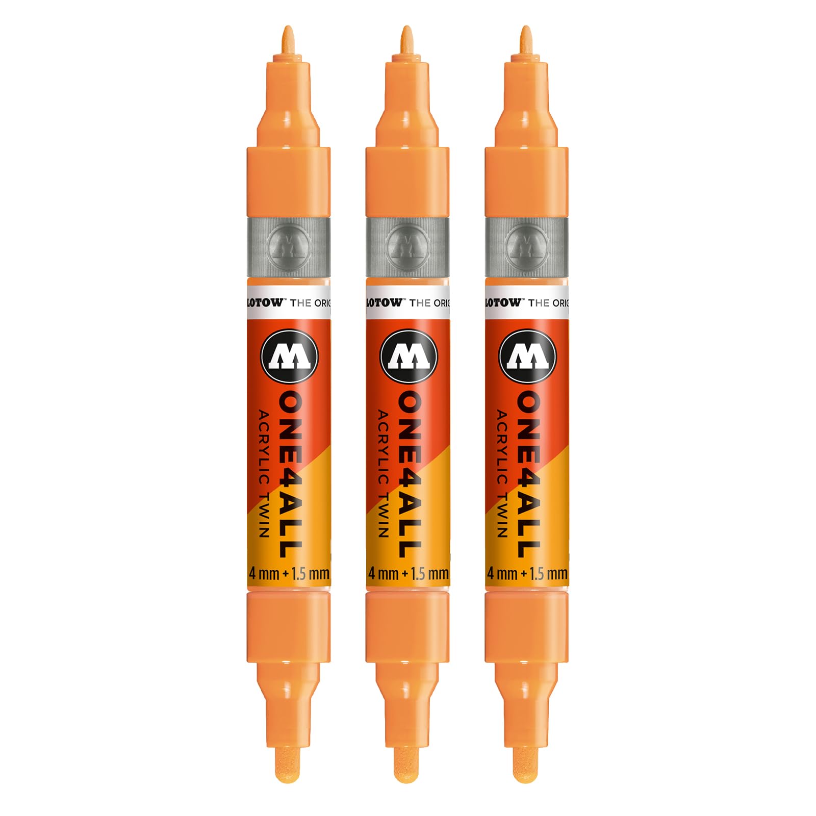 Molotow One4All Acrylic Twin Marker (1.5 and 4.0 mm Line Width, High Coverage and Permanent, Quick Drying, Refillable, for Almost All Surfaces) Pack of 3 Colour 241 Goldfish
