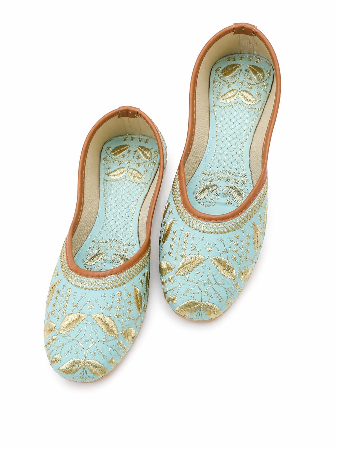 Green-Golden Petals Jutti Flats for Women | Traditional Ethnic Slip-On Footwear | Comfortable Casual, Festive & Flat Shoes-image-7