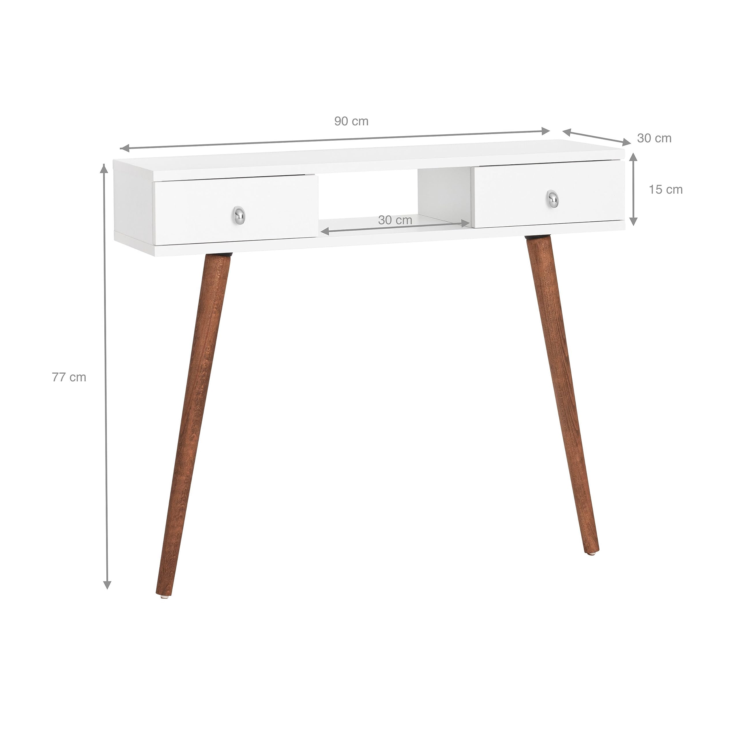Recibidor Consola Blanco y Roble 90 x 30 x 77 cm con Dos cajones Temis