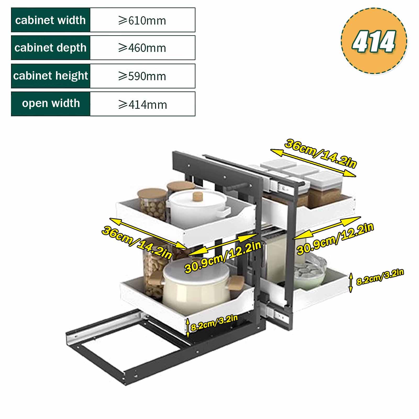 Organizador de cocina de 3 niveles debajo del fregadero con cajones de cierre suave, almacenamiento de esquina ciega, estante de especias de 4 estantes, contenedores blancos para gabinete para una