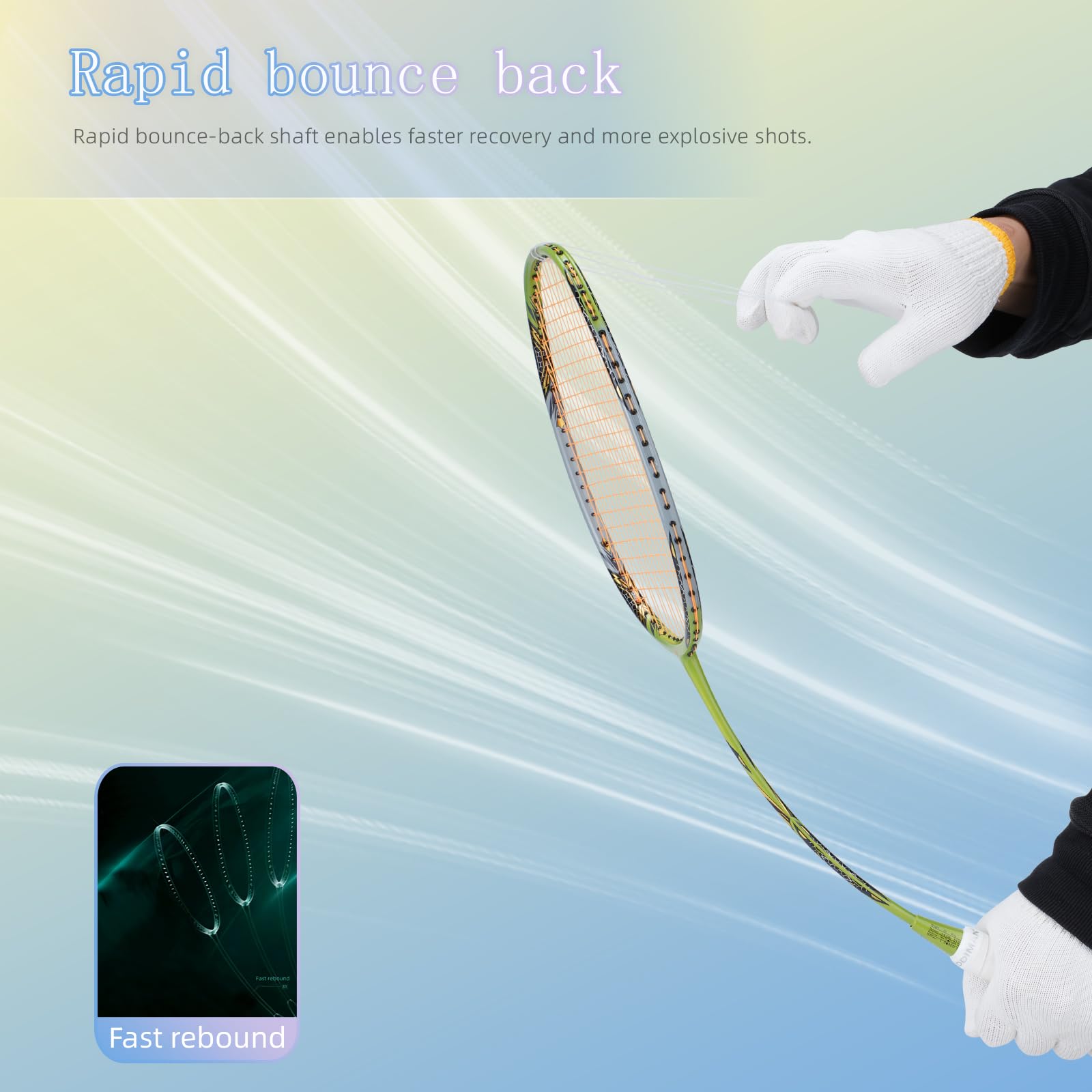 YODIMAN Raquette de Badminton Pro Ultra-Légère, Cadre 1200T Carbone (35 lbs), Tige M55J Graphite, Cordon 0,68mm – Competition