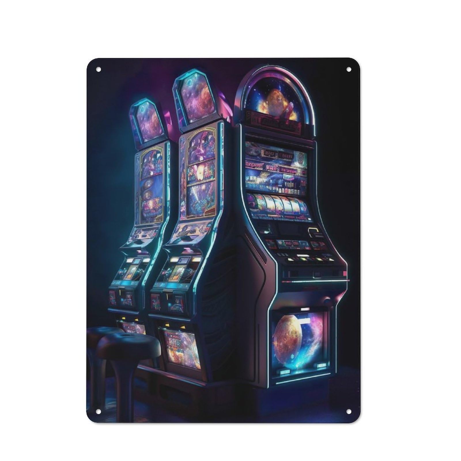 Junmoney Cosmic Slot Machine Retro Metal Wall Sign 40X30cm Featuring For Hallway Wall, For Garage, Workshop And Man Cave Decoration