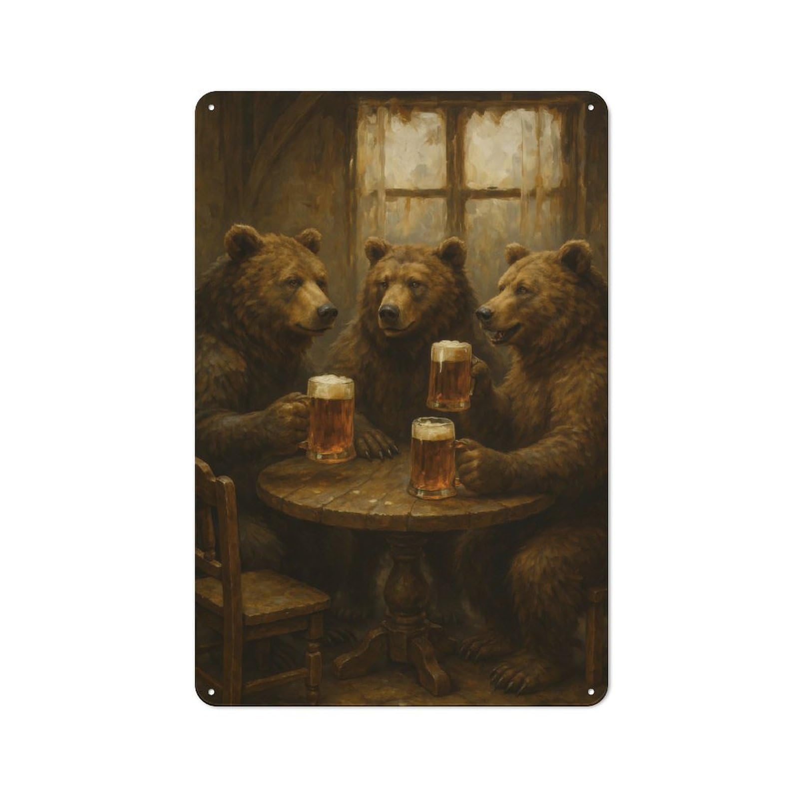 Junmoney Bears Drinking Beer At A Table Metal Plaque 30X20cm With For Garage Wall, Rustic Decor, For Vintage Wall Decor Fans, For Themed Room Decoration