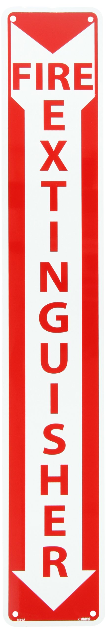 NMC M39A Restricted Area Sign, Legend"FIRE EXTINGUISHER", 4" Length x 24" Height, Aluminum 0.040, Red on White