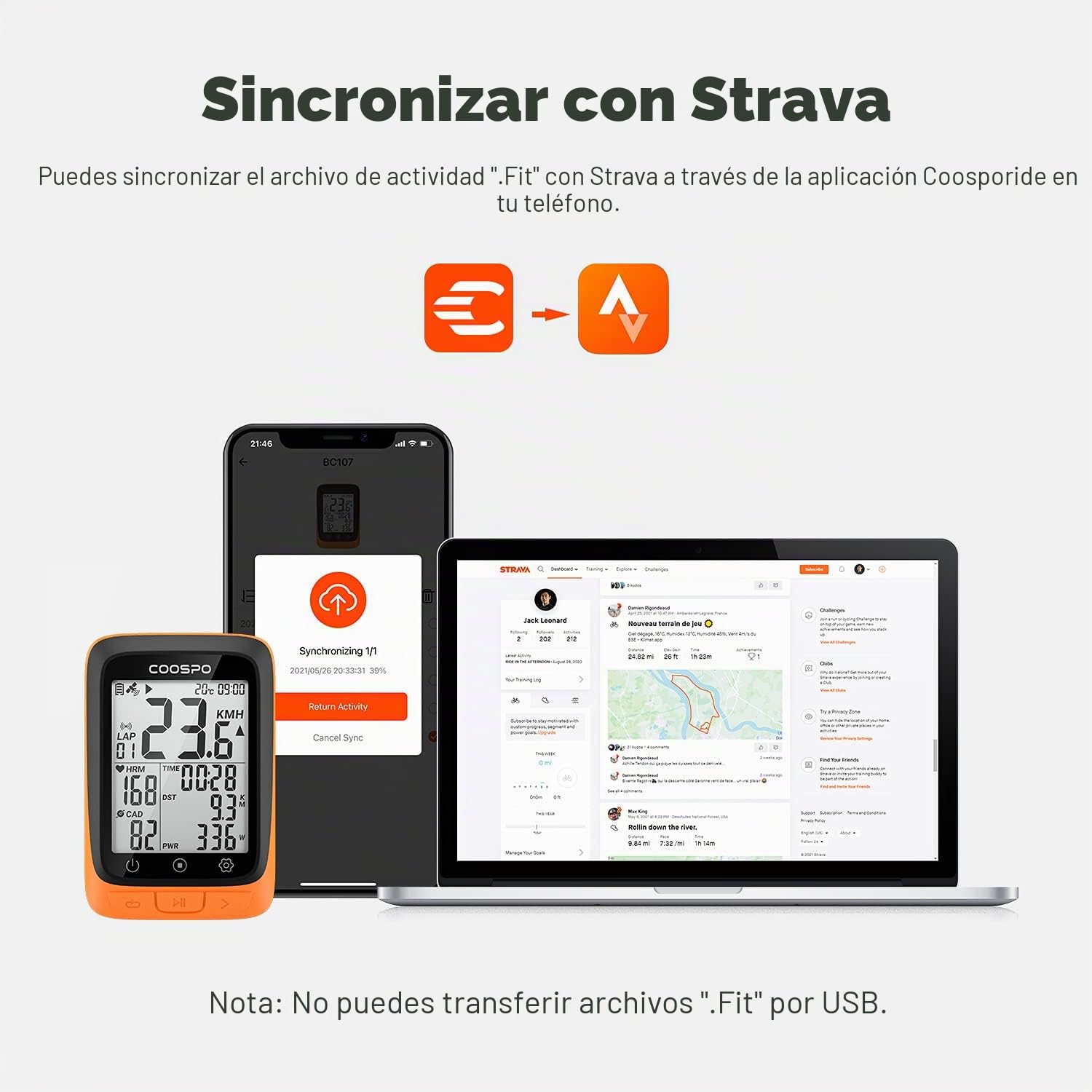 COOSPO BC107 Velocímetro inalámbrico, Alibración automática del Tiempo de adquisición de la señal, Impermeable IP67 | Bluetooth Ant+| 2,4 Pulgadas Retroiluminación Automática Adecuado para Todas Las