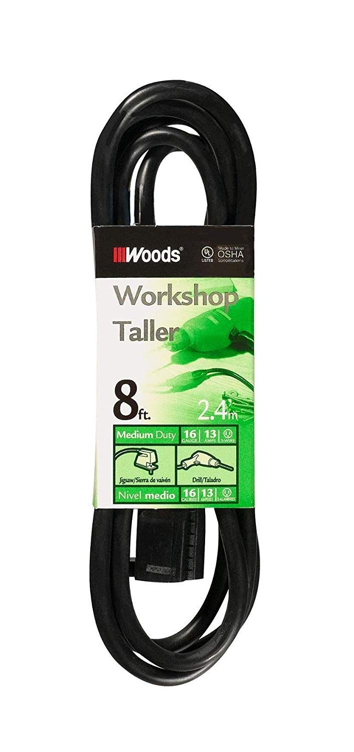 WoodsGeneral Purpose Outdoor/Indoor Extension Cord (8 Ft, Black), 260