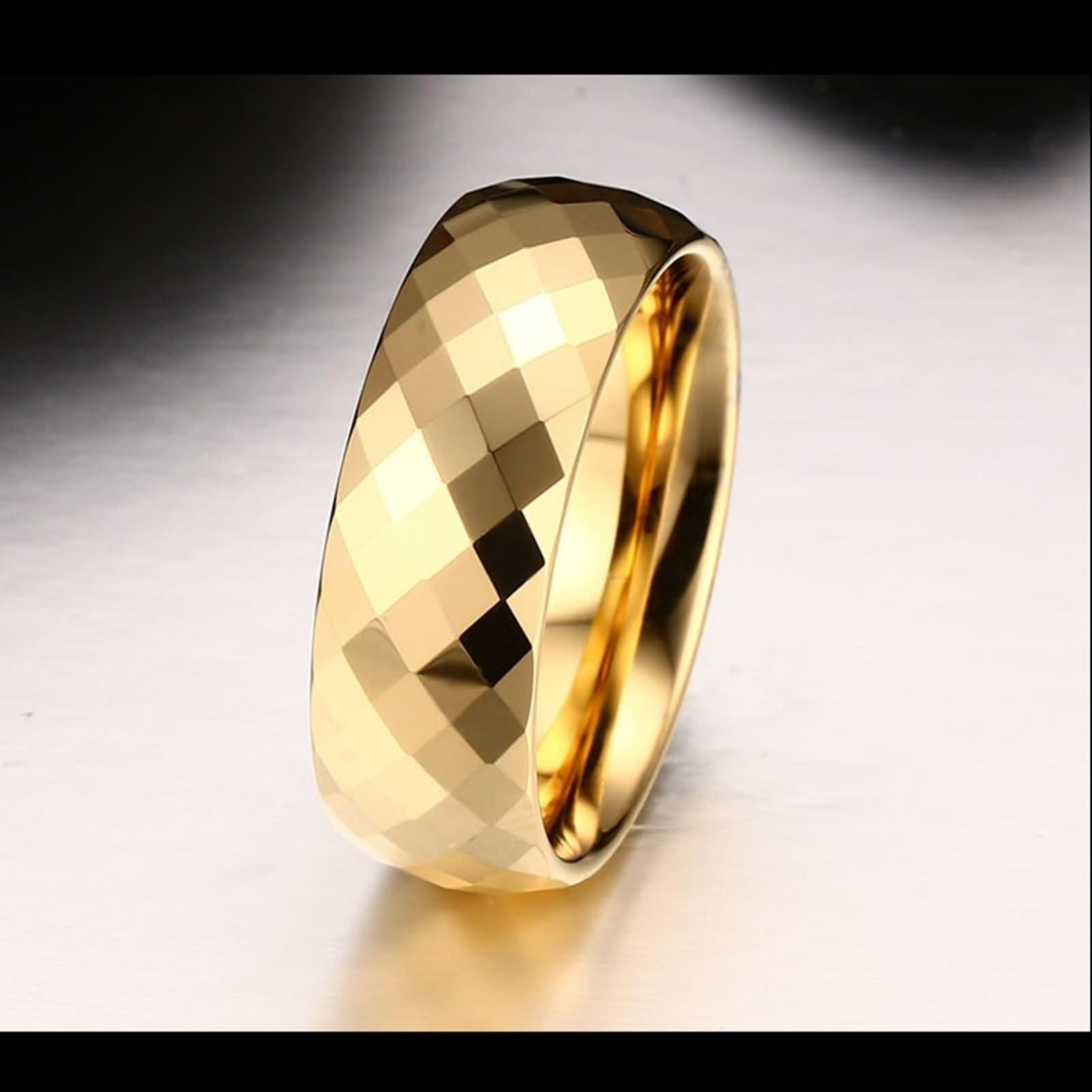 Daesar - Anillos Compromiso Pareja Grabado,8MM Anillo Oro con Rombo Anillo Compromiso Tungsteno