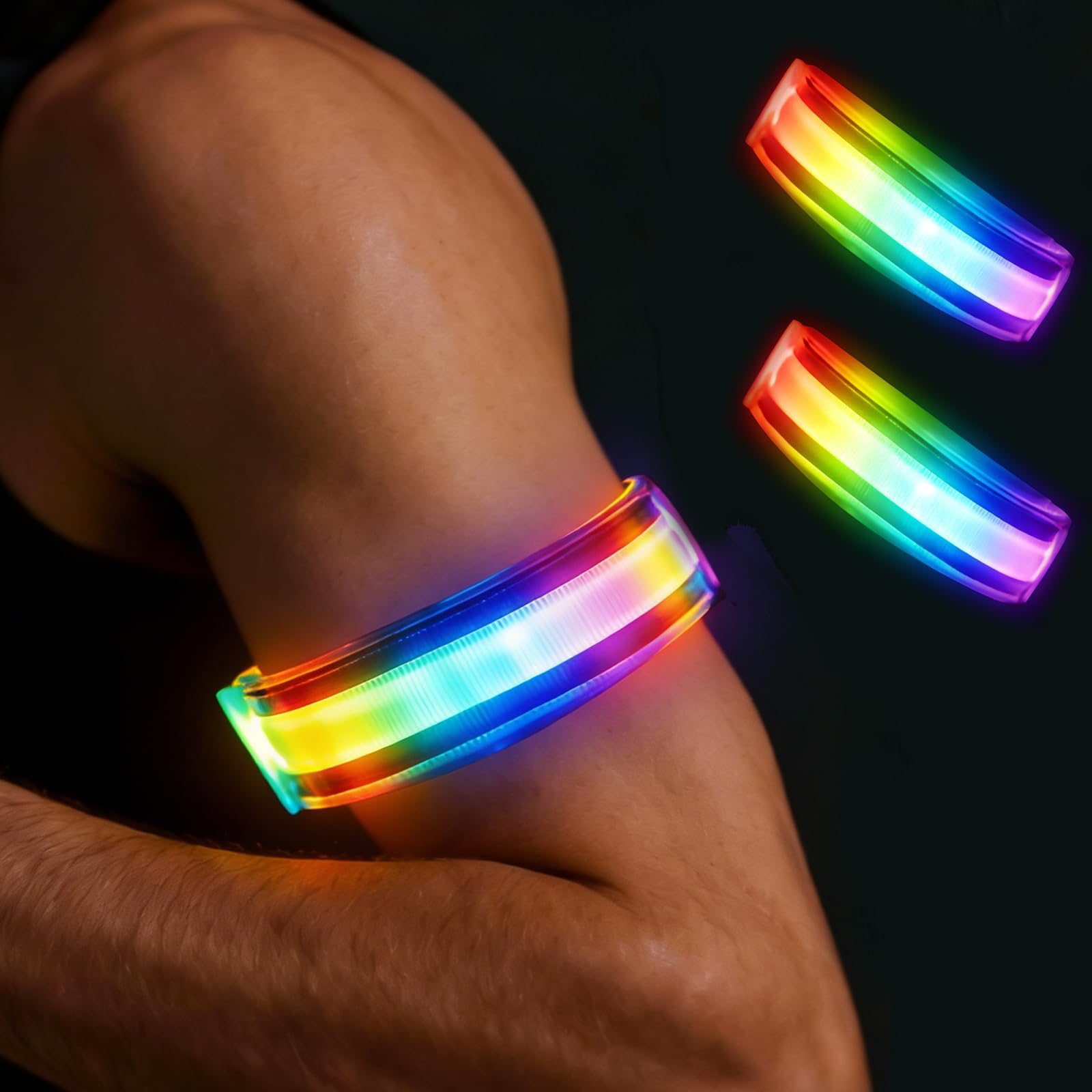 TNSLAND 2PCS Braccialetto LED Ricaricabile, Bracciale Riflettente Impermeabile USB, 7 Colori 3 Modalità Illuminazione, Regolabile Leggero, Braccialetto Luminoso Sicurezza Corsa, Ciclismo, Bambini Cani