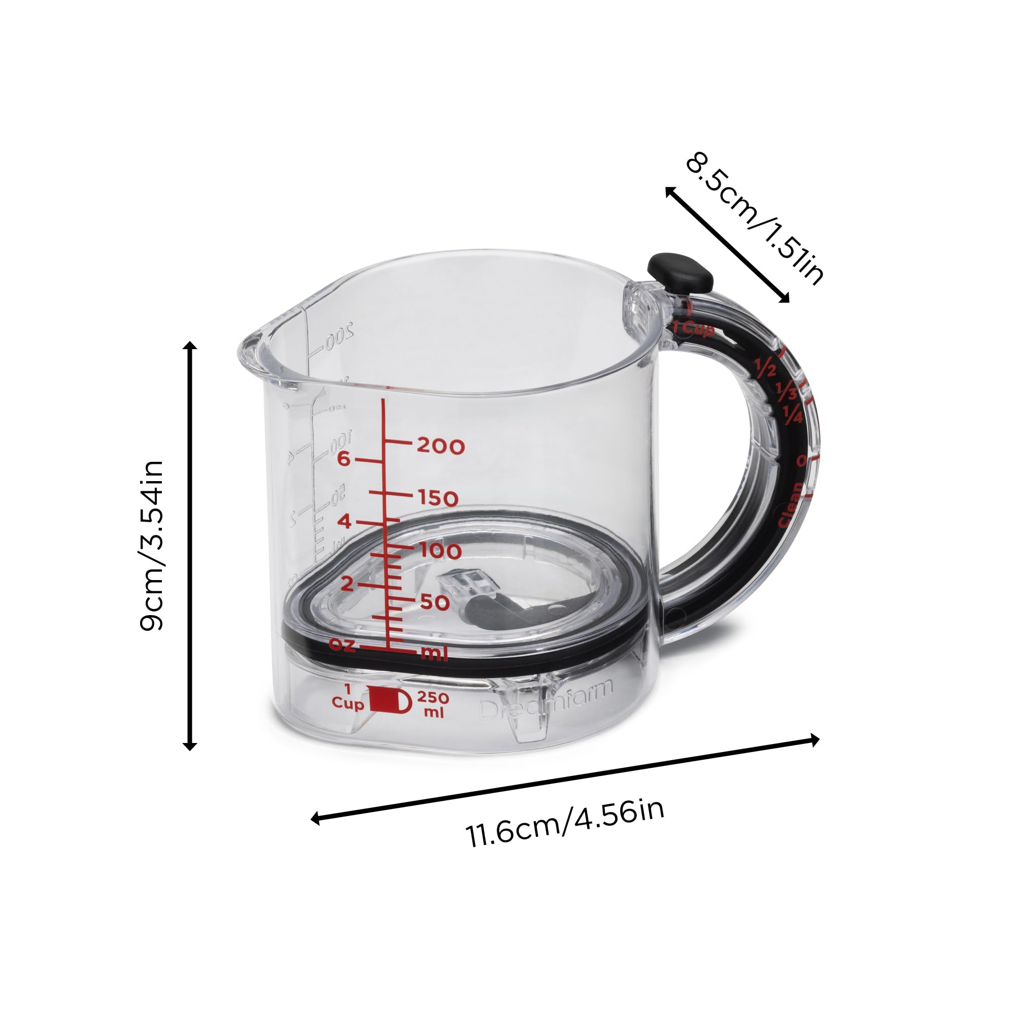 Dreamfarm Upcup All-in-1 Adjustable Measuring Cup, Metric & Imperial Measurements up to 1 Cup - Black/Clear - Image 2