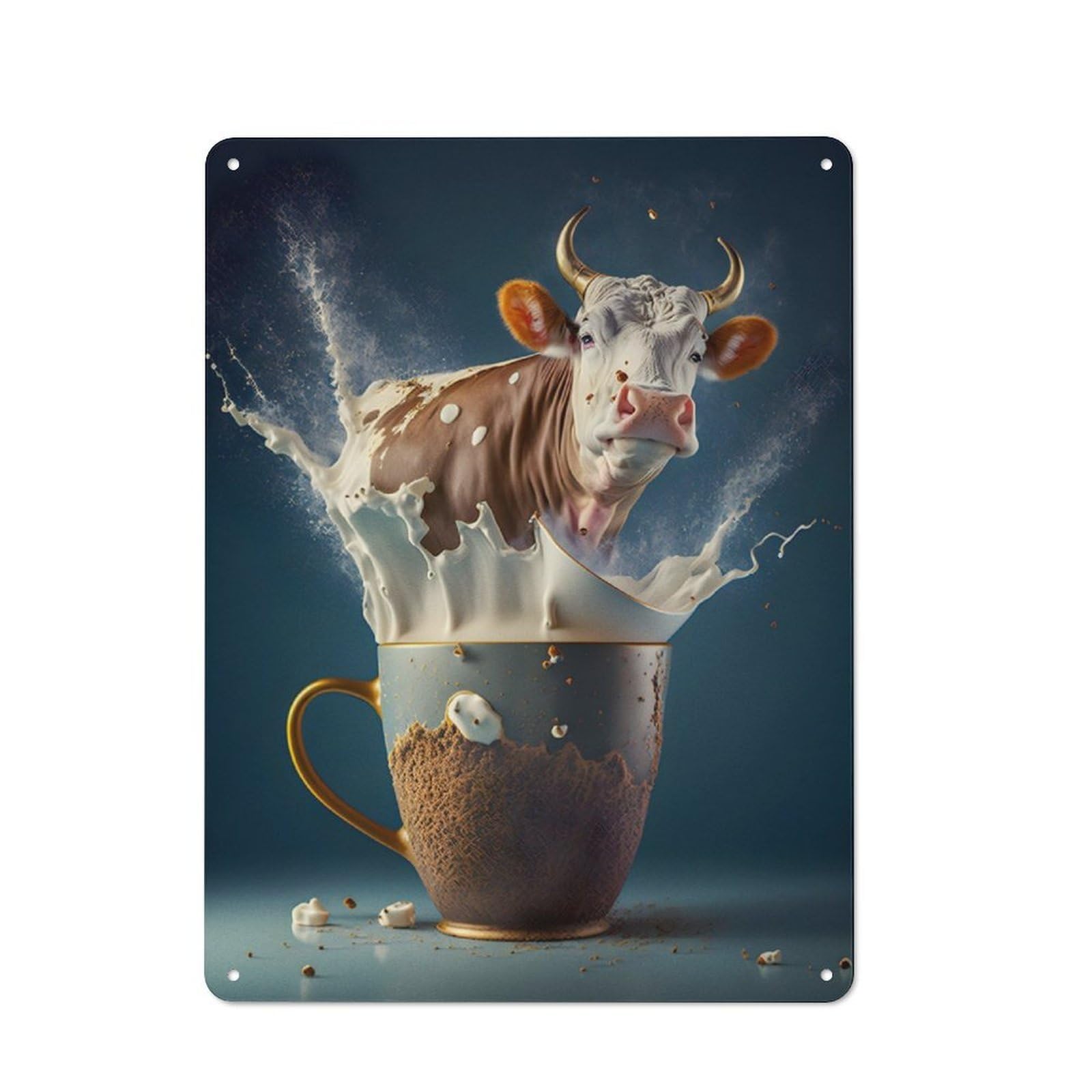 Junmoney Cow Coffe Tin Sign 40X30cm For Workshop Wall, Rustic Wall Decor, Suited To Workshop Decor Fans