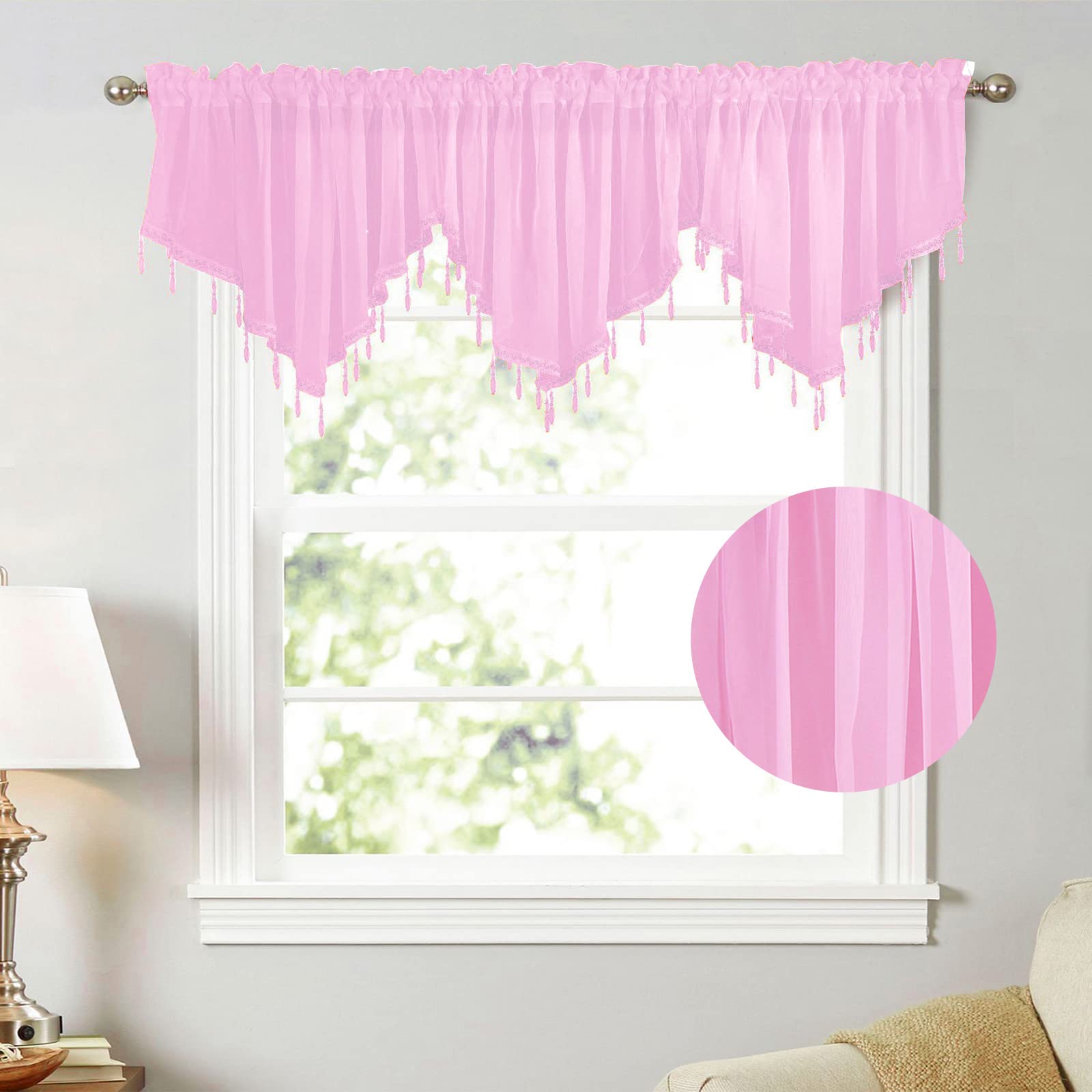 WUMUZAI 1 tenda mantovana trasparente gialla, 130 x 60 cm, mantovana con perline per finestre, soggiorno, cucina, camera da letto, bagno, con tasca per asta, in voile con nappe