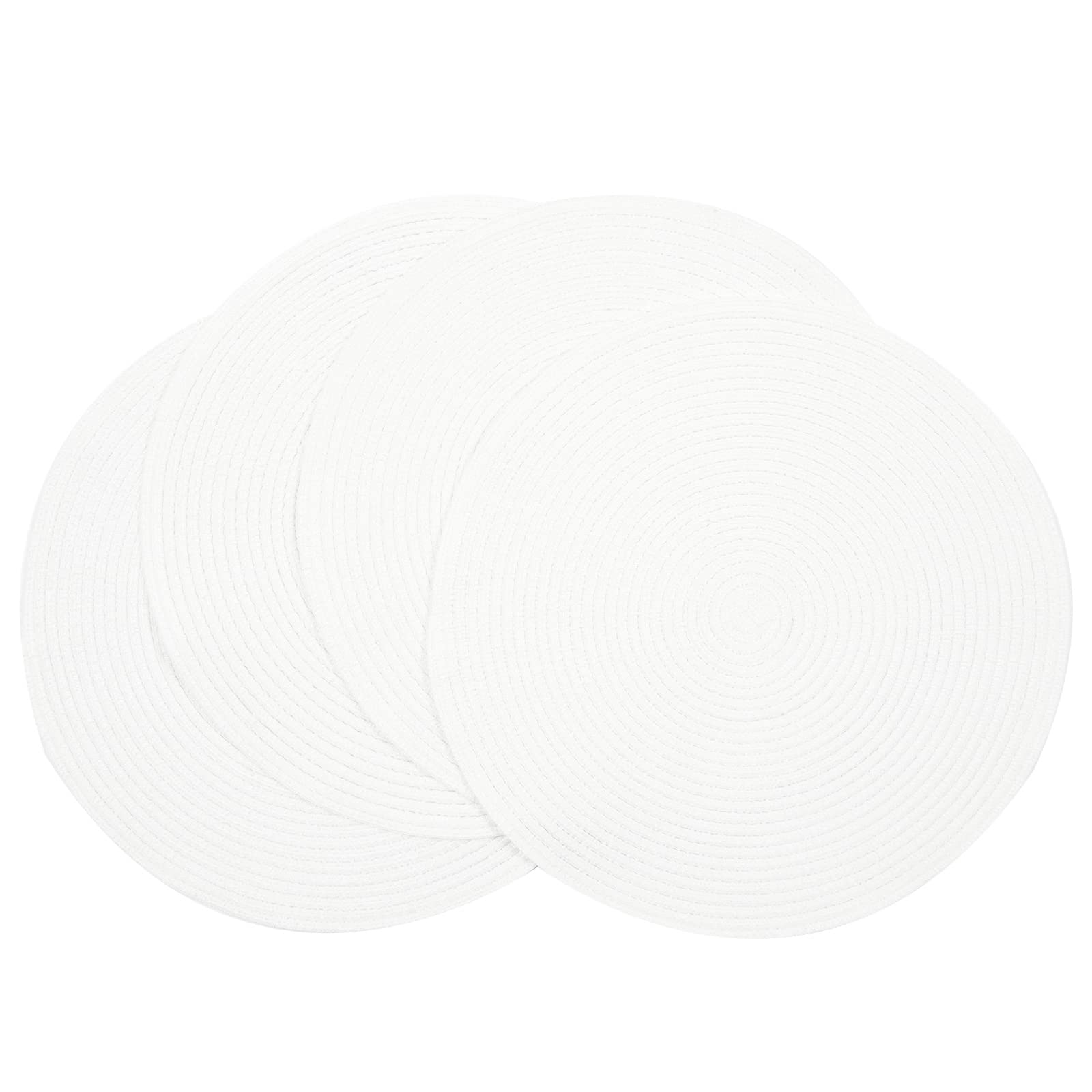 SHACOS Round Braided Placemats Set of 4 Washable Round Table Mats for Dining Table 15 inch (White, 4)