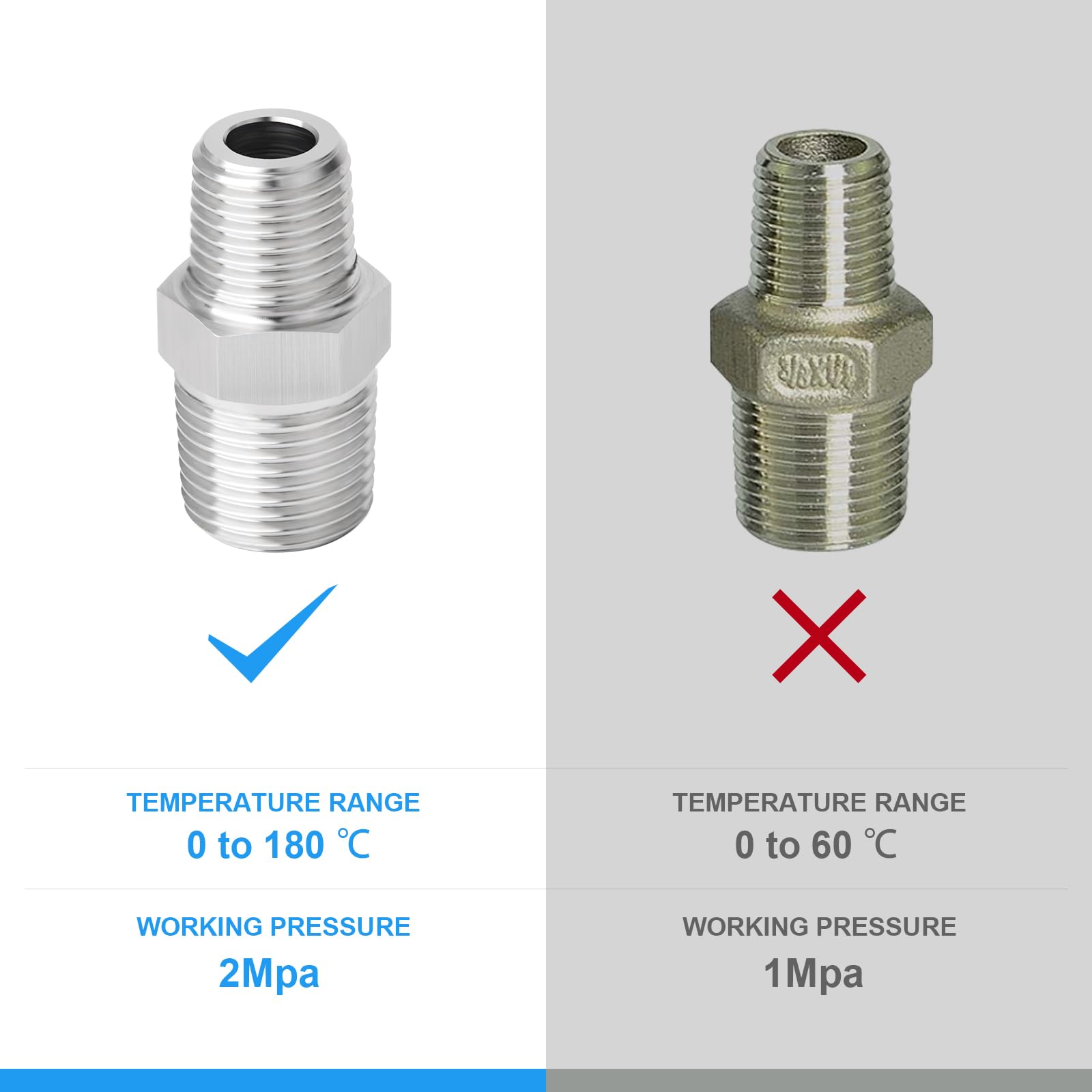 5 Pcs 3/8" x 1/4" BSP Mâle Cold Heading Mâle Raccords hexagonaux réducteurs, Inox 304 Raccords de tuyauterie Raccords