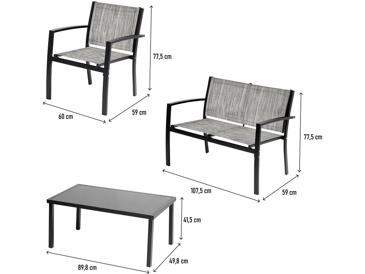 Salon de Jardin Bas Lino - 4 Places - Gris