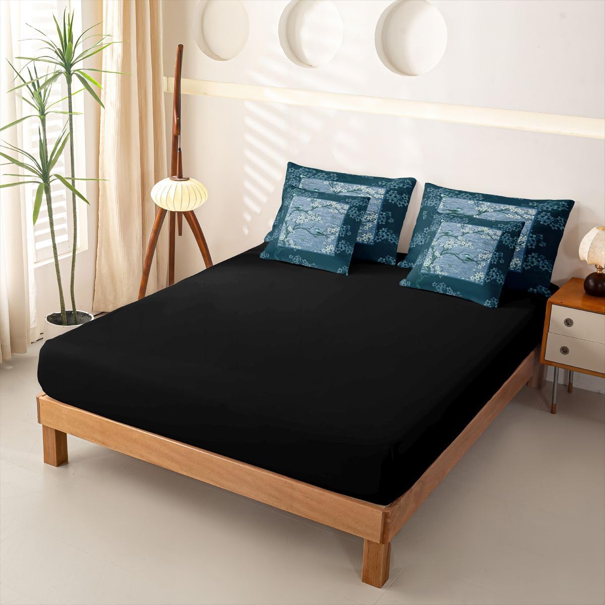 Homewish Blaue Blumen Bettwäsche 155x220 7teilig