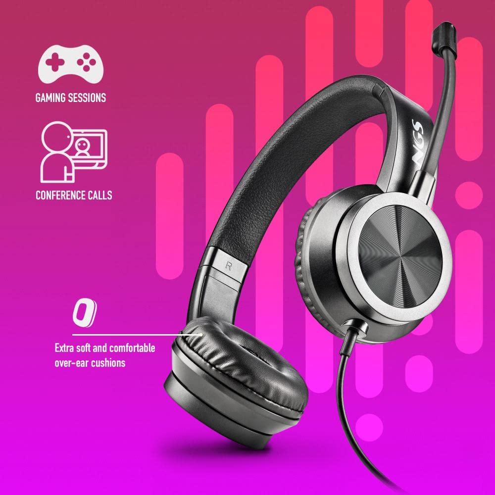NGS MSX 10 PRO On-Ear-Kopfhörer Mit Mikrofon – Leicht, Bequem, Mit 3,5-mm-Anschluss & Adapter Für PC & Konsolen