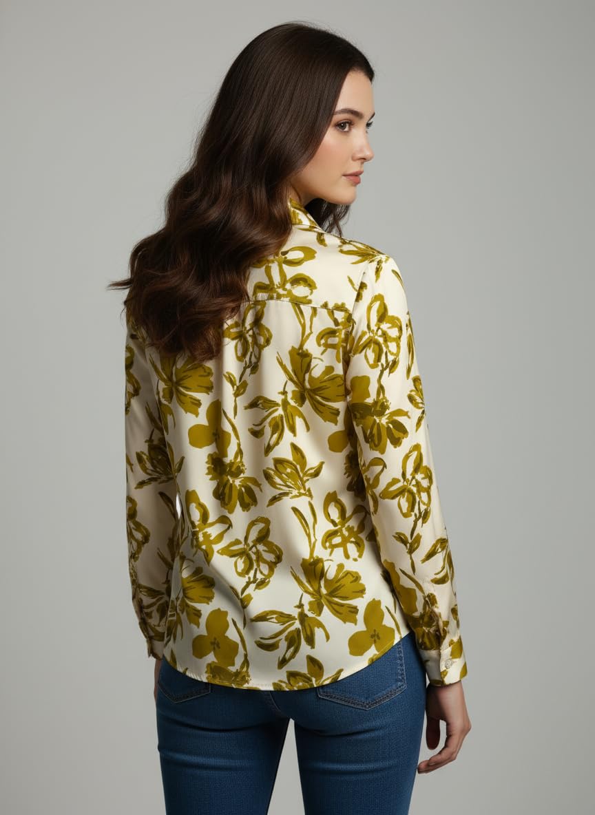 ANNI Designer Bedrucktes Damenhemd aus Baumwollmischgewebe, langärmelig, normale Passform, Hemdkragen, legere Bürokleidung, elegante Western-Kleidung für den Alltag, Hochzeit, Party