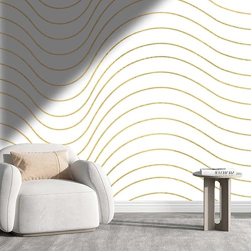 Papel tapiz con textura dorada, diseño decorativo de geometría a cuadros, fácil de instalar (W) 40 pulgadas de ancho x 31.5 pulgadas de alto