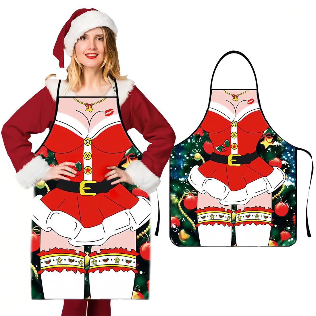 NJCXOLA Mujeres Navidad Divertido Delantal de Cocina Delantales para Barbacoa Damas Delantal de Cocina Delantal de la Mujer Humor para Barbacoa, Fiesta Pareja Barbacoa 80 * 60cm