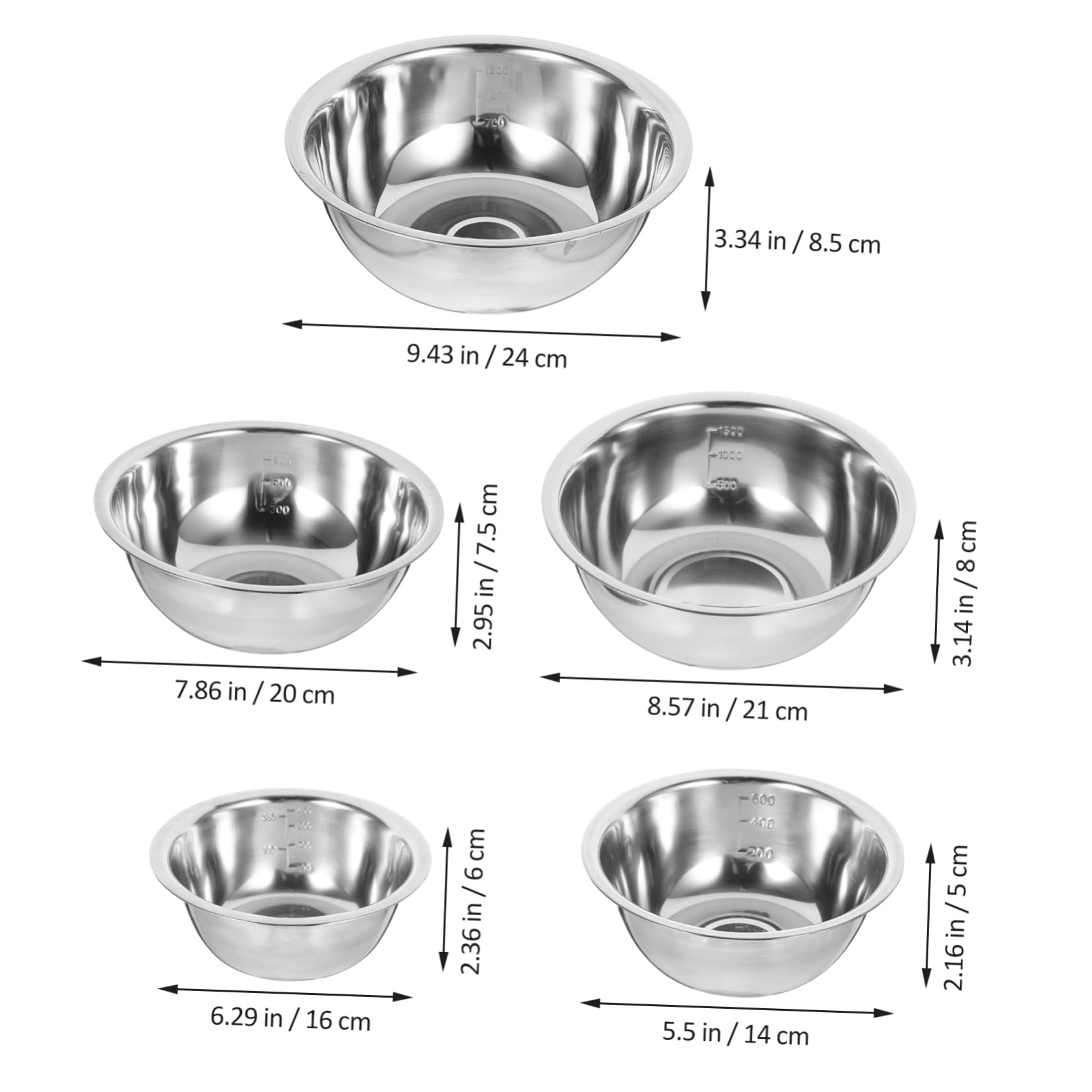 Amosfun Set 5 Ciotole in Acciaio Inossidabile per Cucina, Colore, Profonde e Facili da Pulire, per Mescolare Insalata e Salse
