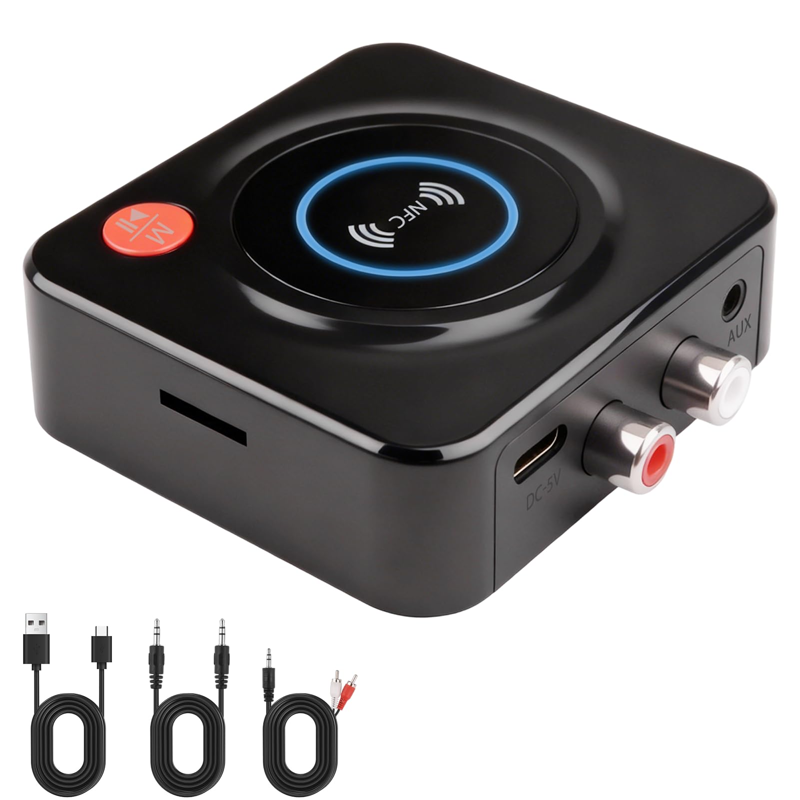 Receptor Bluetooth 5.4 HiFi, Hi-Fi con NFC/3.5mm AUX/TF Ranura | Adaptador Bluetooth Audio de Baja Latencia Conexión Dual, Llamadas Hands-Free, para Altavoz, Coche, Estéreo, Alcance 10 M