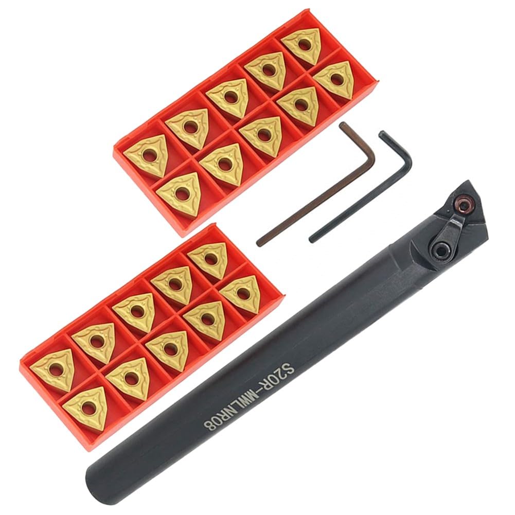 Ensemble de barres d'alésage internes S20R-MWLNR08, 20 inserts en carbure WNMG432, support en alliage d'acier allié de 1,9 cm de diamètre x 20,3 cm de long pour applications de travail des