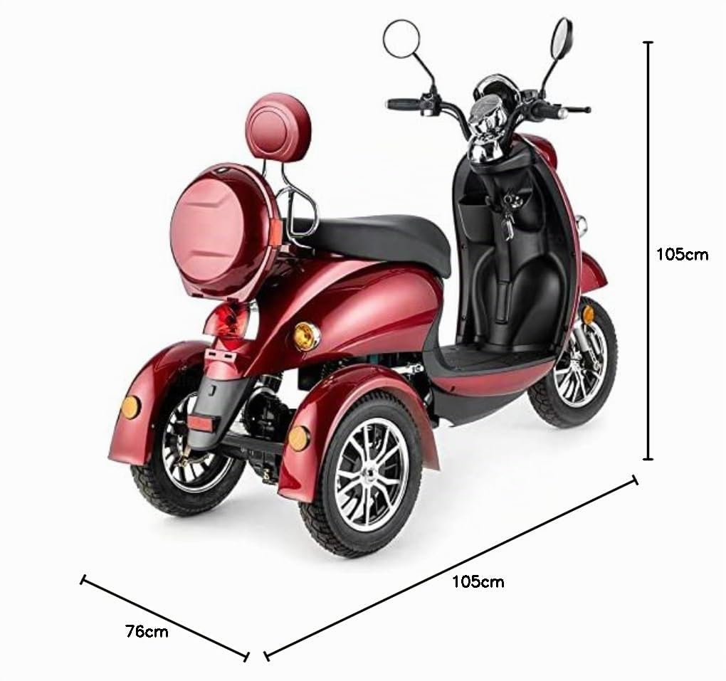 VELECO ZT63 - Scooter Disabili a 3 ruote - Completamente assemblato e pronto all'uso - Design italiano - Alta capacità di carico - Sedile confortevole (ROSSO)