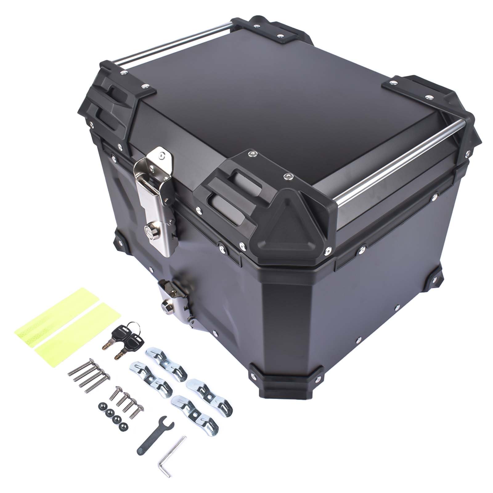 Bisenya 45L Baúl de Impermeable para Moto, Maleta para Almacenamiento de Casco, Caja con Cerradura de Seguridad, Caja Superior de Motocicleta (Negro)