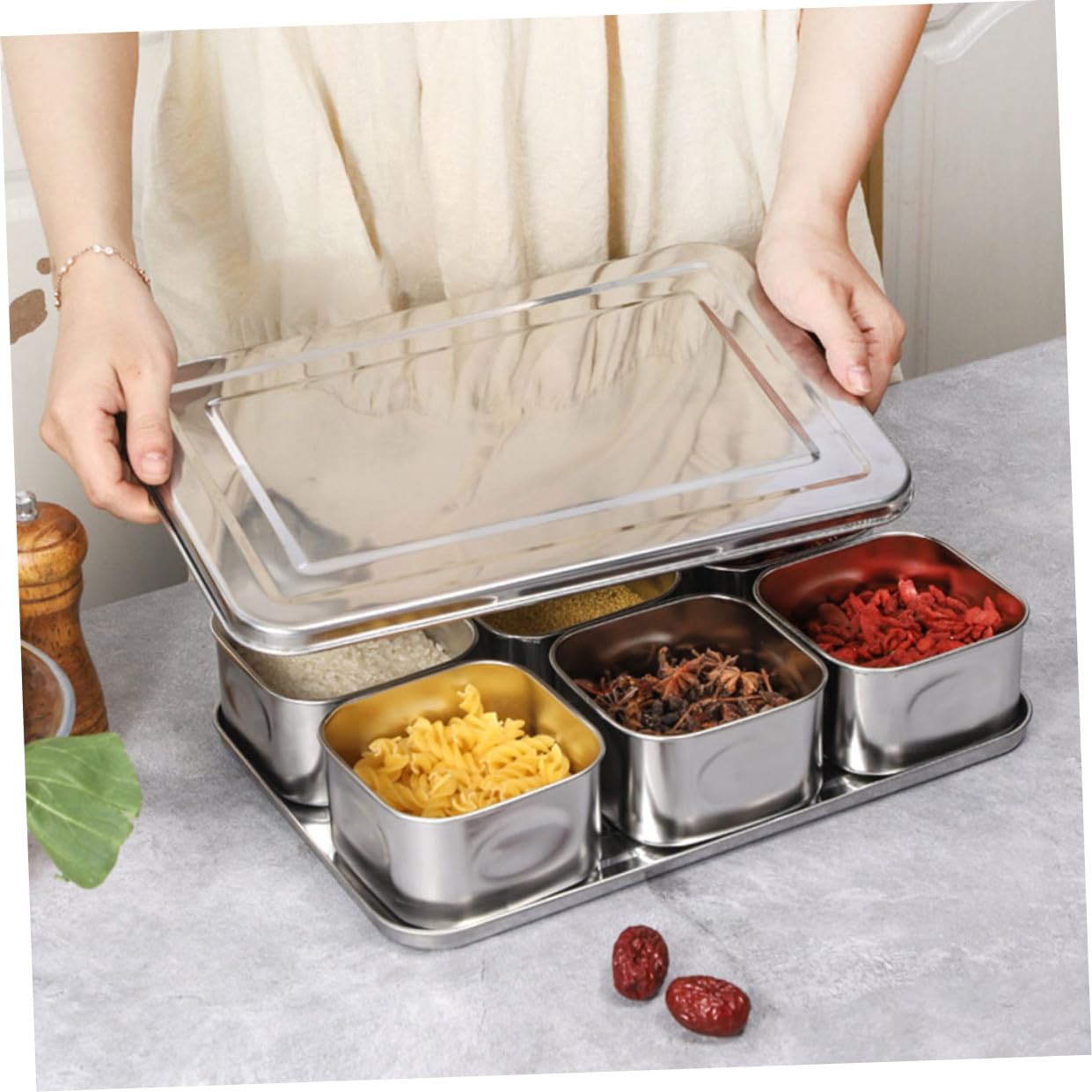 COLLBATH 1ensemble Boîte à Épices Avec Compartiments Pour Rangement Pratique Assaisonnements Cuisine