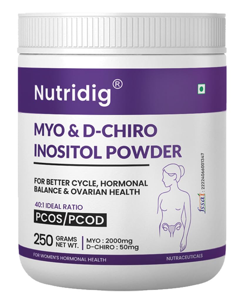 Nutridig® PCOS Care 2050mg Myo-Inositol & D-Chiro Inositol Powder for Women – 40:1 Ideal Ratio | Naturally Hormone Balance & Healthy Ovarian Support for Women – 250g