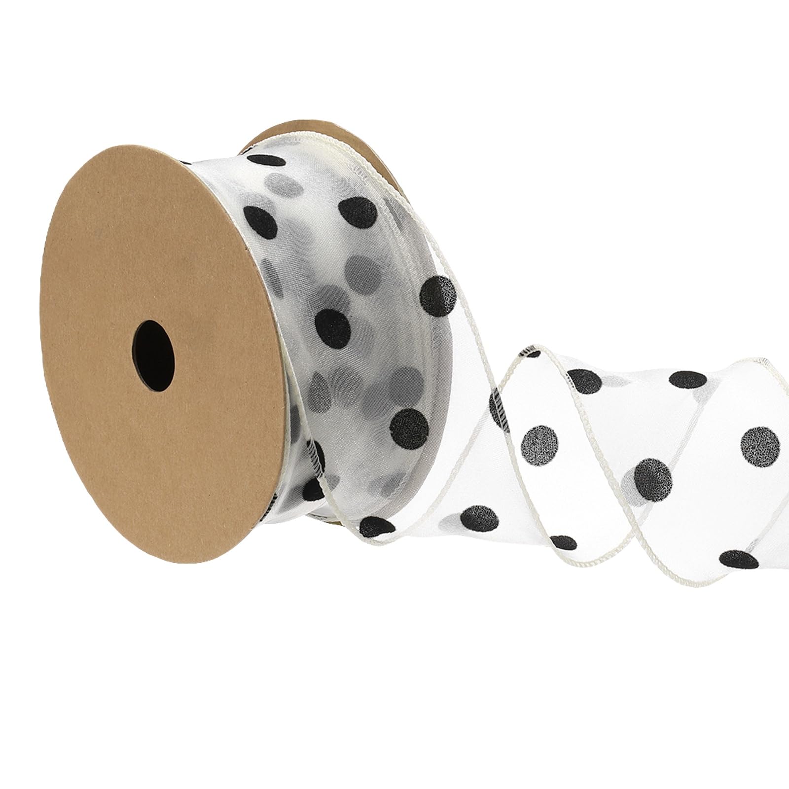 DEFANEX Organza Ribbon (6cm x 9 Meters) - Polka Dot with Wave Ribbon Edge, for Gift Wrapping Wedding Hair Bows Bouquet DIY Crafts Decor, Beige