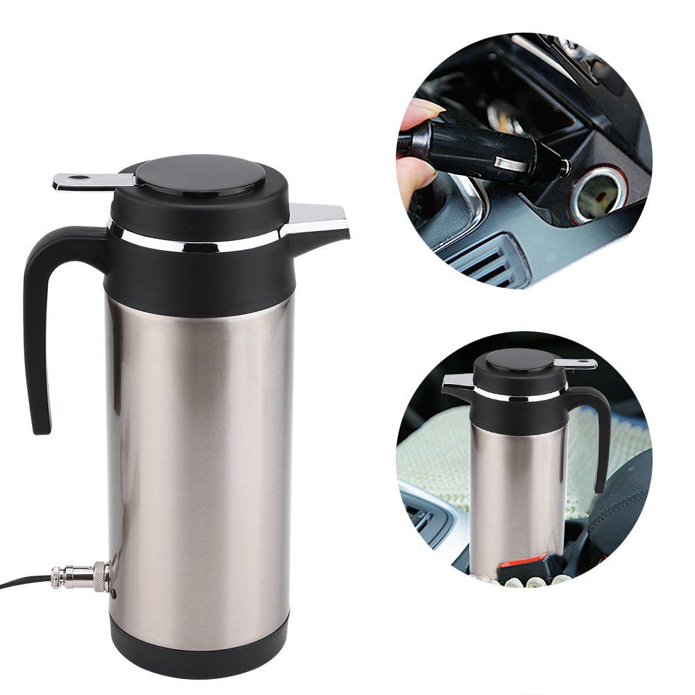 FTVOGUE Hervidor de agua eléctrico para coche, 1200 ml, 12 V, de acero inoxidable, termo eléctrico, portátil, para calentar el coche, botella de agua, hervir rápidamente para té y café