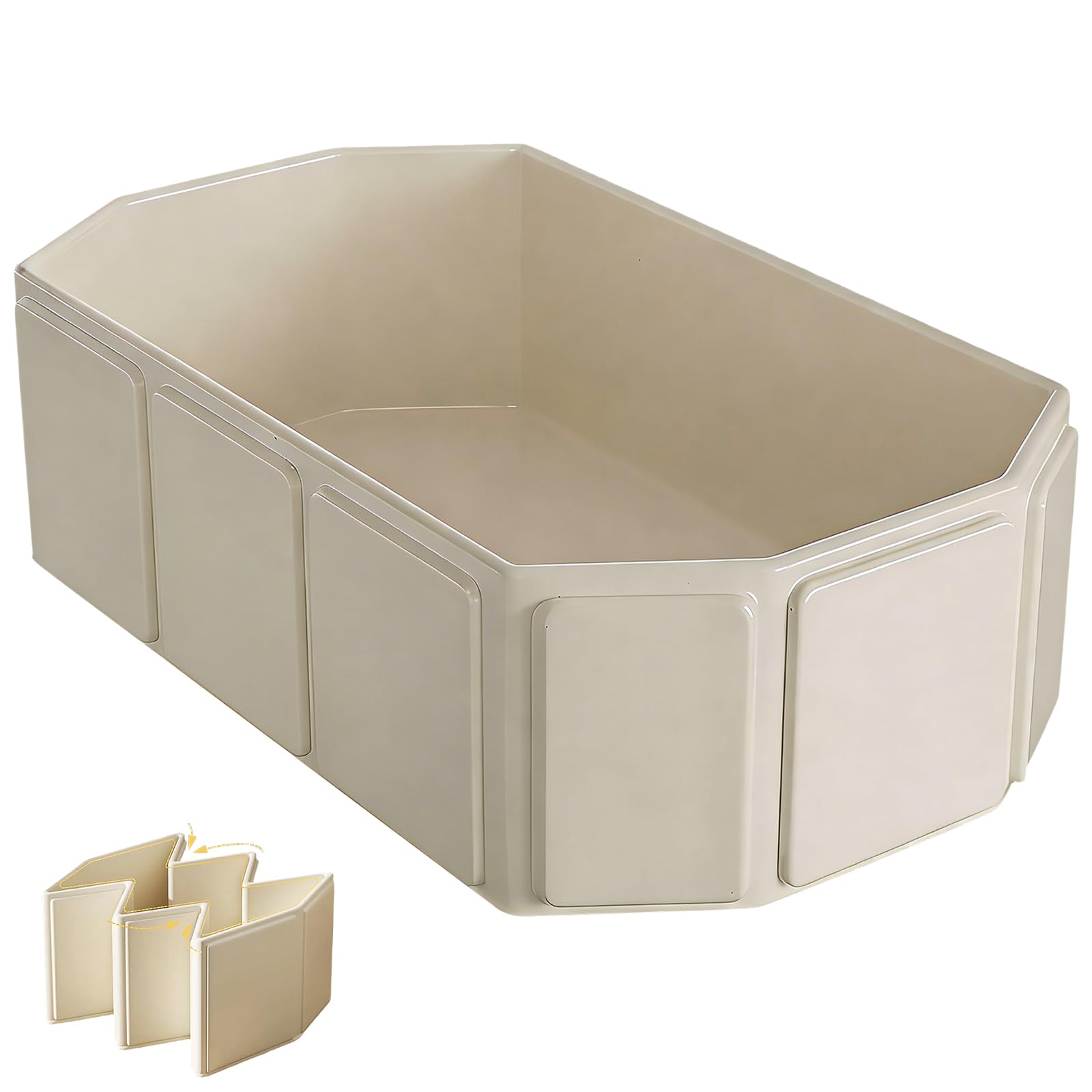 Faltbare Badewanne für Kinder - Tragbare Badewanne Platzsparende Klappbar Babywanne Große Kleinkindbadewanne mit Ablassventil Tragbares Duschbecken Faltbares Planschbecken für Dusche oder Garten Beige