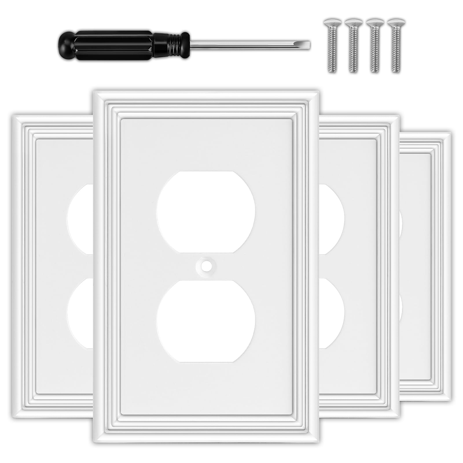 white decorative outlet covers wall plates natural material electric receptacle cover switch plate outlet cover - modern style 1 gang single duplex 4 pack