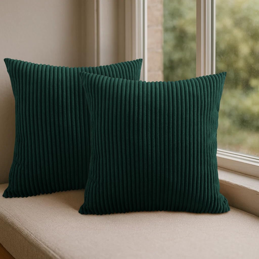 Hafaa Cushion Covers 45 x 45 cm Pack of 2 Emerald Cushions Decorative Stripe Throw Pillow Cases Soft & Fluffy with Invisible Zipper for Living Room Bed and Couch (18x18 Inch) โ image 1