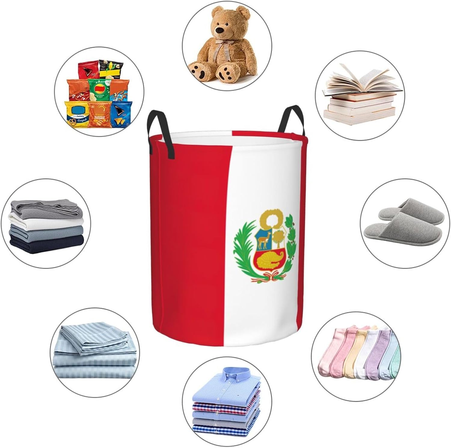Flag Of Peru Print Laundry Basket(Various Patterns),Clothes Hamper Stands Up Well,Easy To Store Laundry Basket.