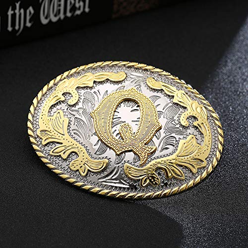 HUABOLA CALYN Western Belt Buckle Initial Letters ABCDEFG to Y-Cowboy Rodeo Gold Large Belt Buckle for Men and Women (Q)
