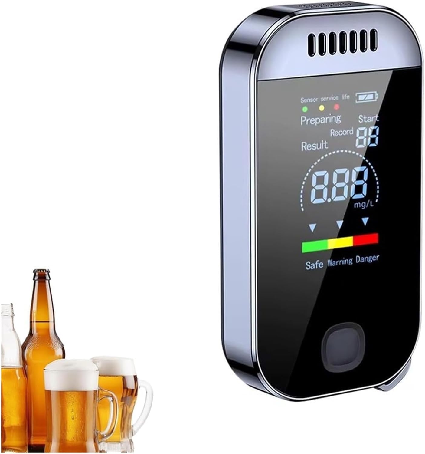 Portable Digital Breath Alcohol Monitor, 3-Color Warning LCD, 0.000-0.199% BAC, High-Precision Sensor, Hygienic Reusable for Vehicle Use