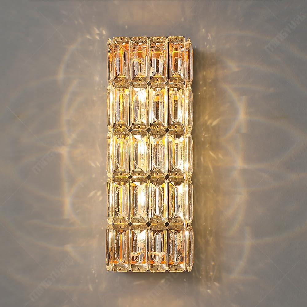 Nordic Light Luxury Dimmable LED Wall Sconce Bathroom Vanity Light Fixtures Crystal Wall Lighting Gold Long Linear Wall Light Hallway Wall Mount Lamp for Bedroom Bedside Living Room Foyer