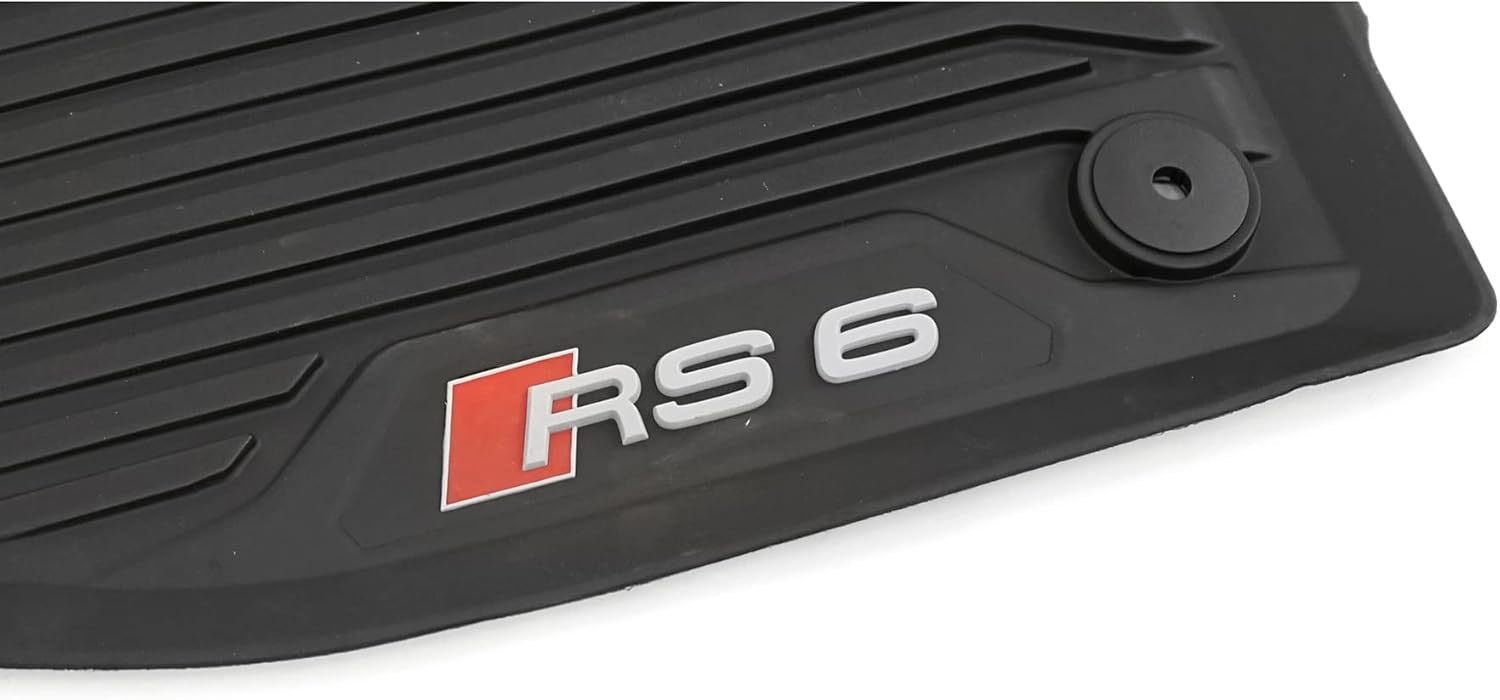 Audi 4K1061501A041 Rubber Floor Mats Front 2 x Rubber Mats Premium All Weather Mats with RS6 Lettering, Black