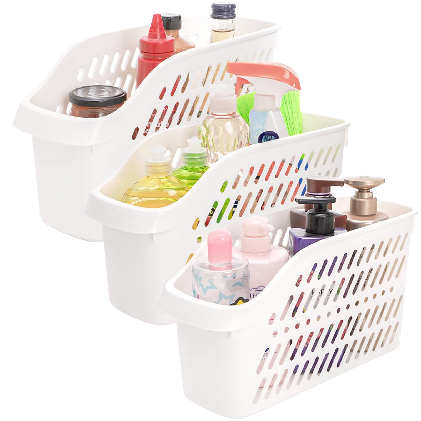 3 Pack Under Sink Organiser with Wheels, Pull Out Storage Organizer Shelf, Kitchen Bathroom Under Counter Corner Storage Container Box, Multi-purpose Plastic Cupboard Basket for Cabinet and Pantry — image 1