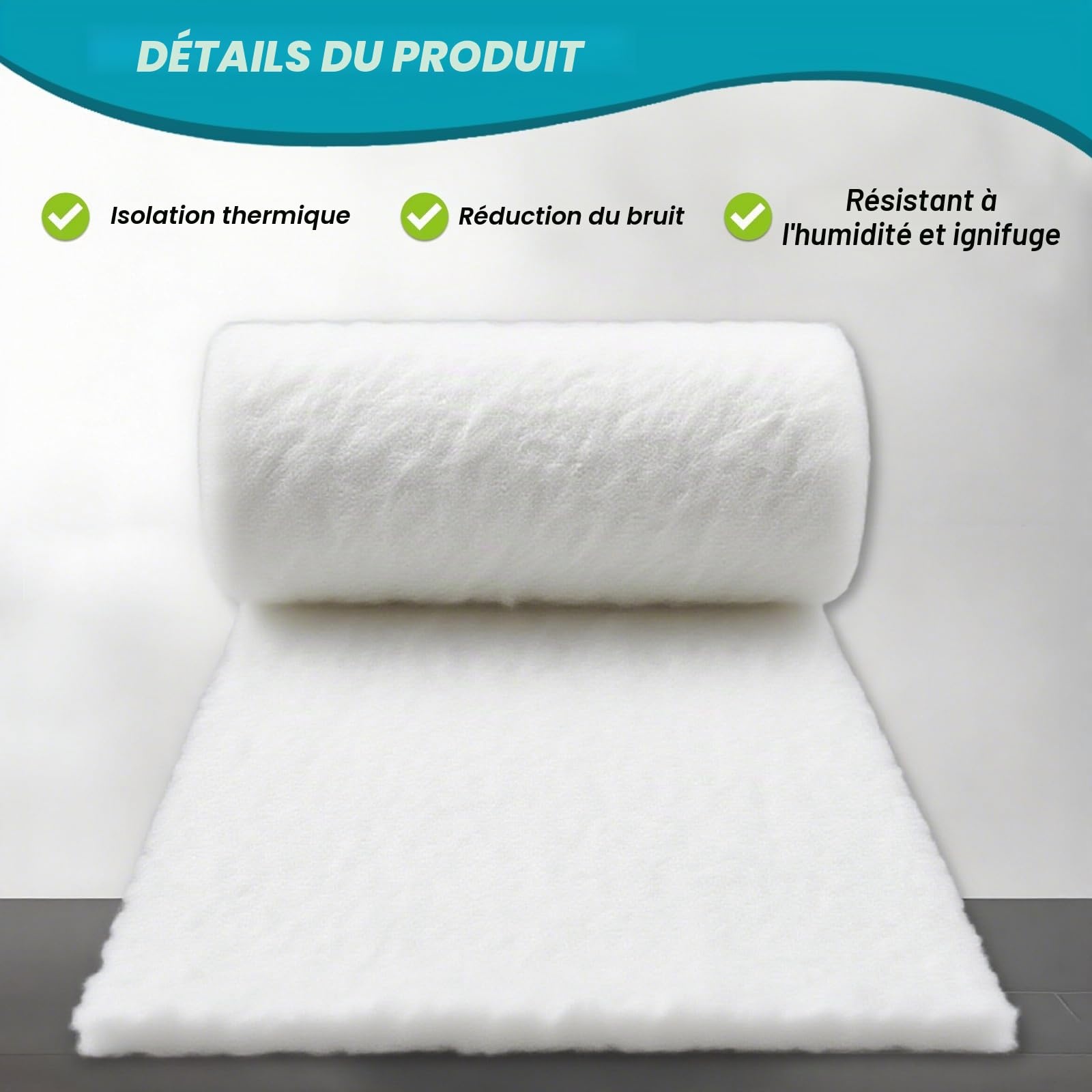 Rouleau d'isolation thermique en PET recyclé pour camping-car – 370 mm x 5 m – Anti-démangeaisons et ignifuge pour conversion de véhicule