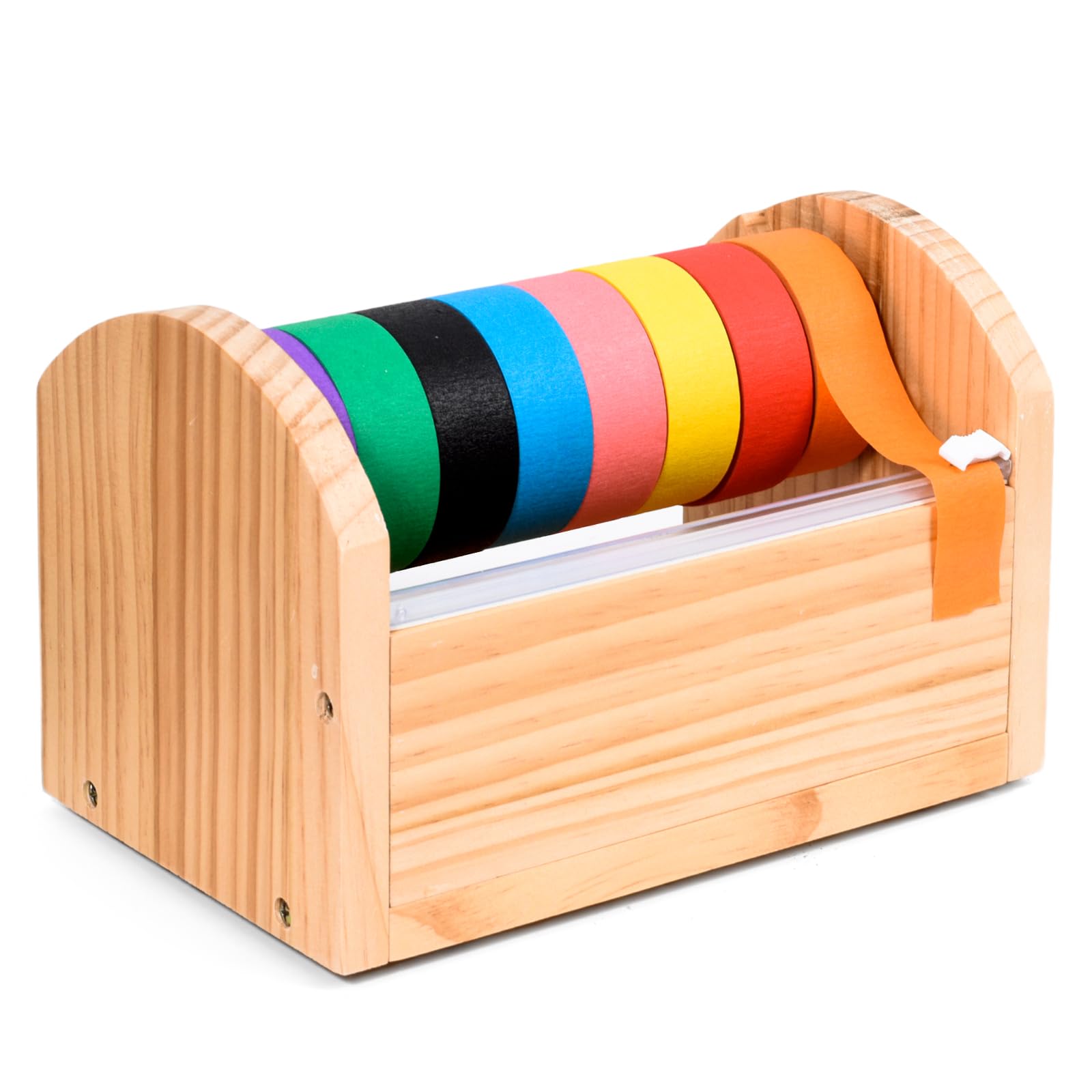 Kids Masking Tape Dispenser, Wooden Multi Roll Craft Tape Dispenser, Washi Tape Holder Organizer, Cutter for Gift Wrapping, Gift for Children Office
