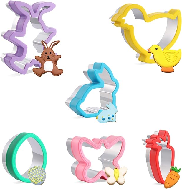 Easter Cookie Cutters Set for Kids, Joyoldelf 6 Pcs Easter Sandwich Cutters Set Stainless Steel - Rabbit, Egg, Butterfly, Chick, Carrot, Bunny