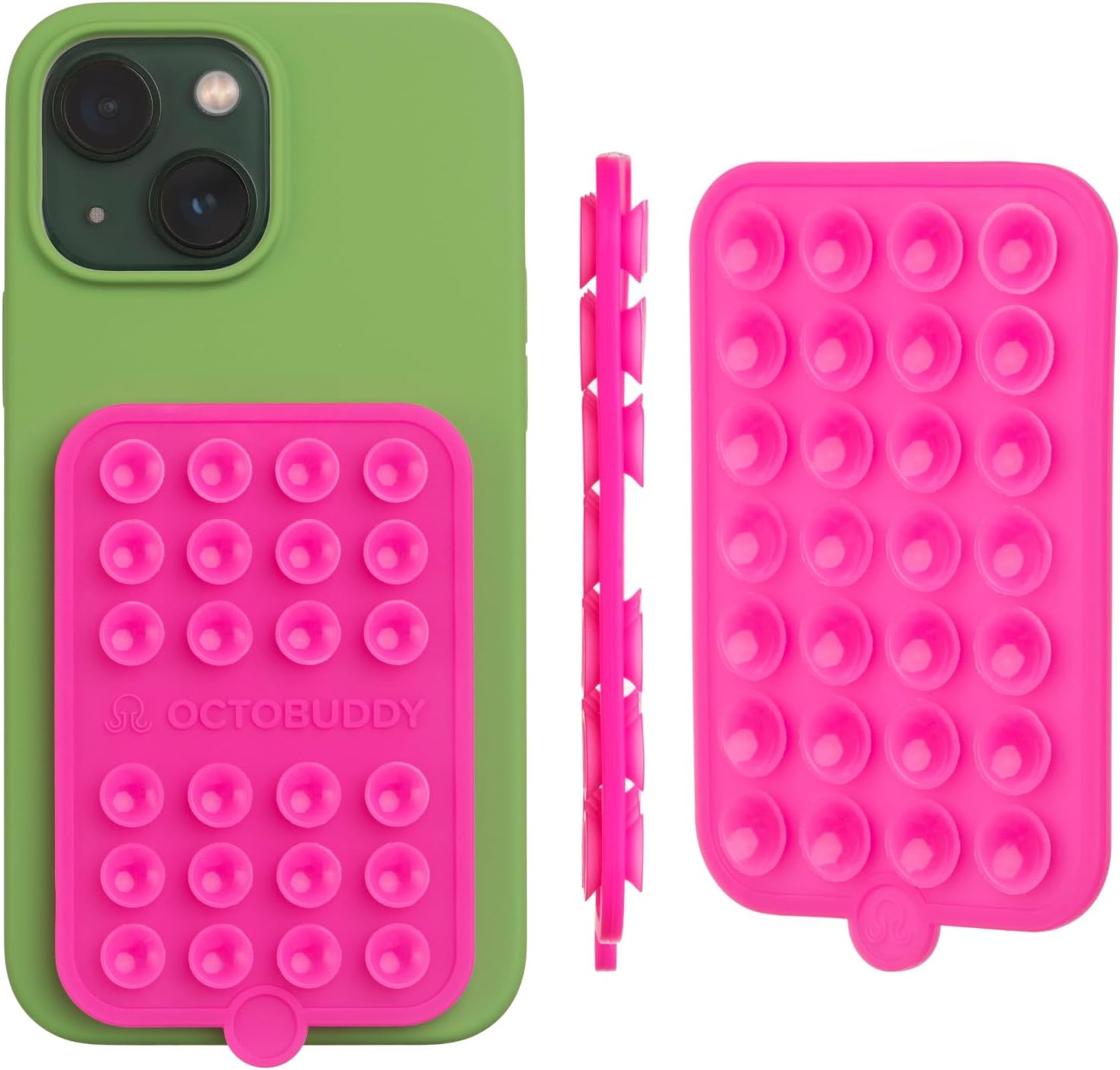 OCTOBUDDY Double - Silicone Double-Sided Suction Phone Case Detachable Mount - Hands-Free, Strong Grip Holder for Selfies & Videos - iPhone & Android Compatible - 2.5″ x 3.75″, Chalk Pink