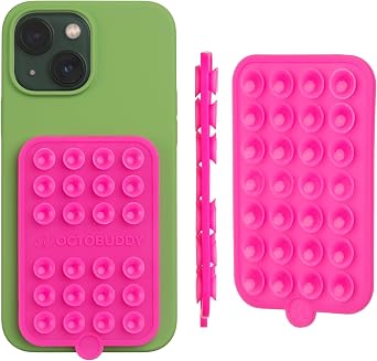 OCTOBUDDY Double - Silicone Double Sided Suction Phone Case with Detachable Mount - Strong Grip Holder for Handsfree, Selfie & Video - Compatible with iPhone & Android - 6.4cm x 9.5cm, Hot Pink