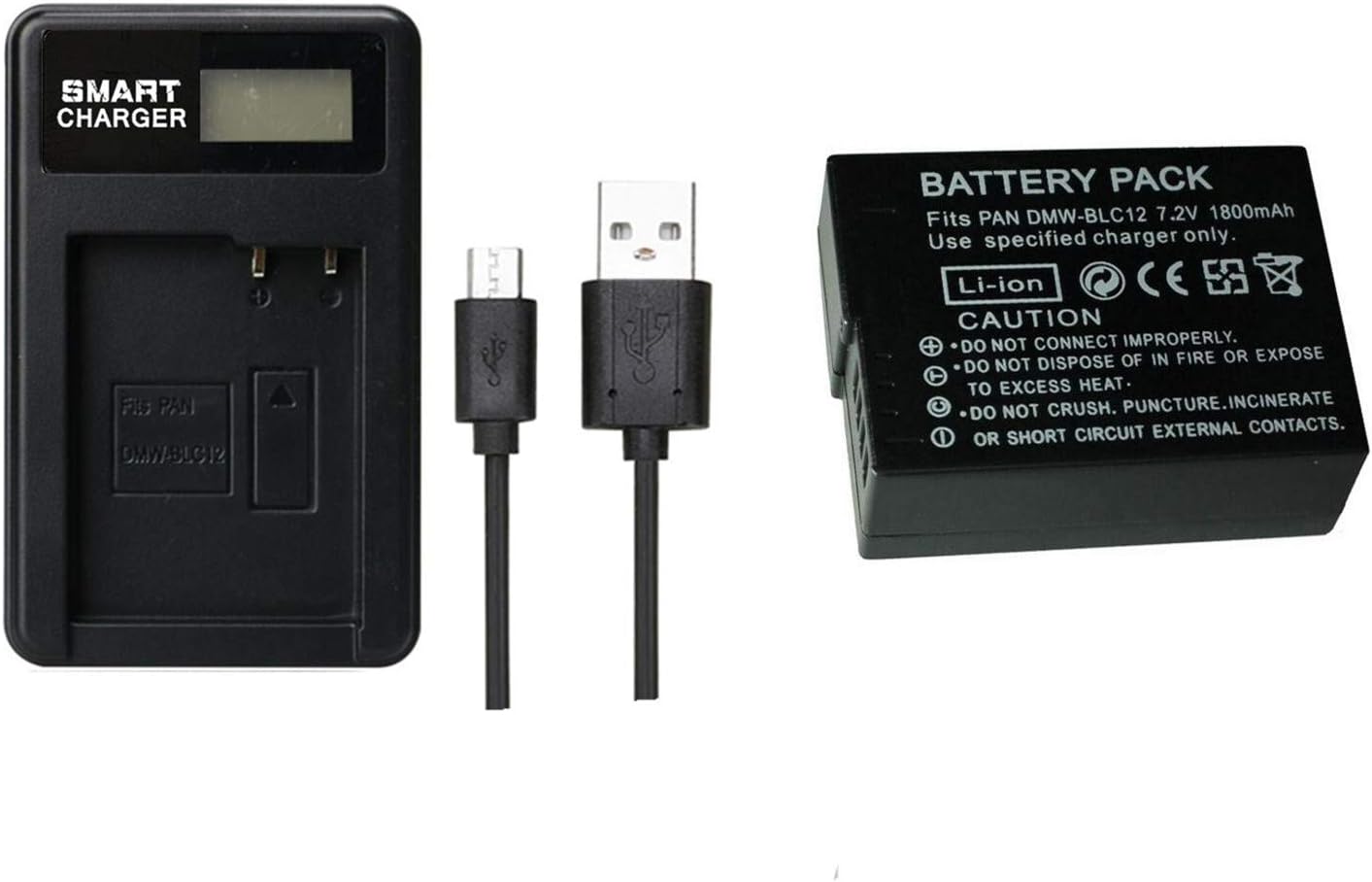 FUGASUN1 x 1800mAh DMW-BLC12 DMWBLC12 Battery with LCD Single Battery Charger for Panasonic Lumix FZ1000, FZ200, FZ300, G5, G6, G7, GH2, DMC-GX8