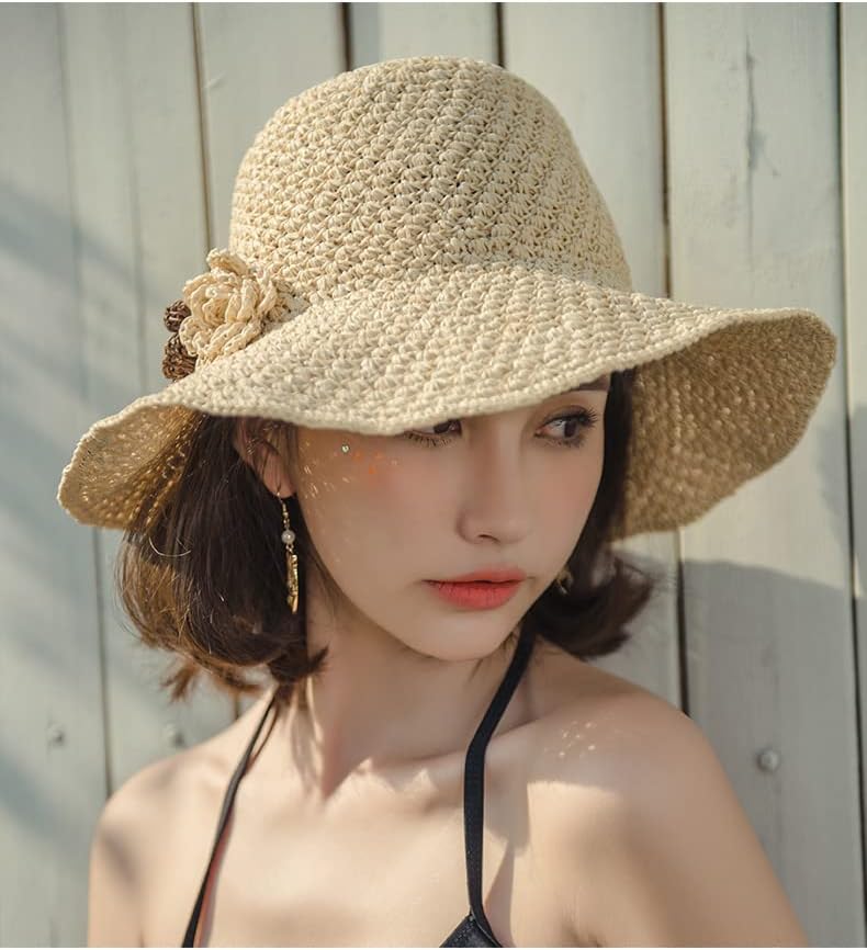 Miniatura 6 de Sombrero de paja de ala ancha para mujer, flexible, para verano, playa, cubo, niña, sombrero de viaje, ajustable, para verano, al aire libre,